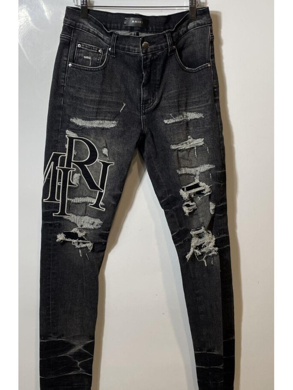 Amiri Mens Black Embroidered Logo Patch Skinny Jeans Size 30